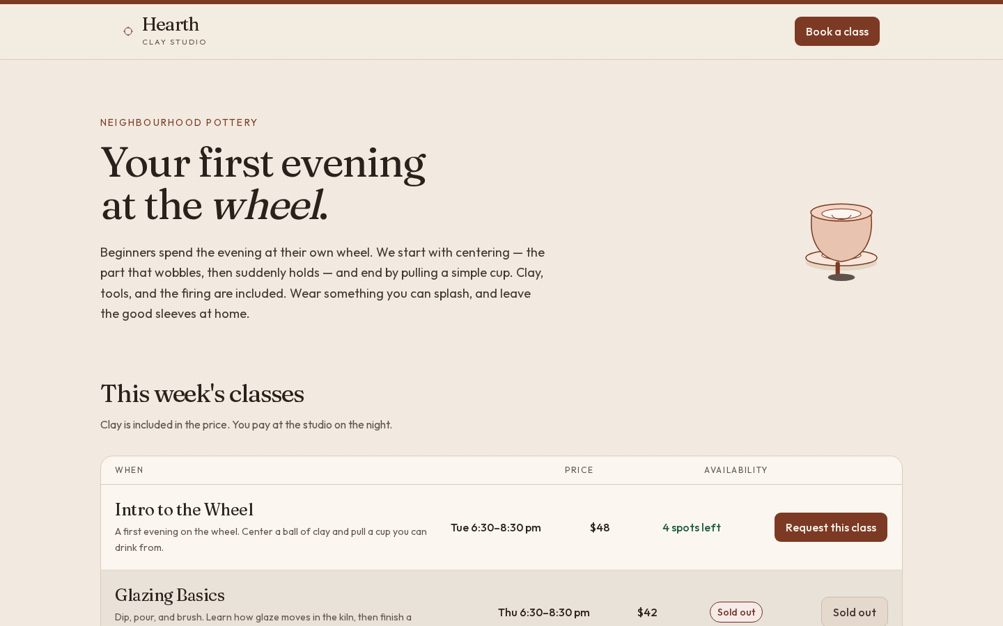 Cursor output for Run 001, "Hearth: a booking page for a small ceramics studio", desktop 1440 pixels wide, scored 68.8 of 100